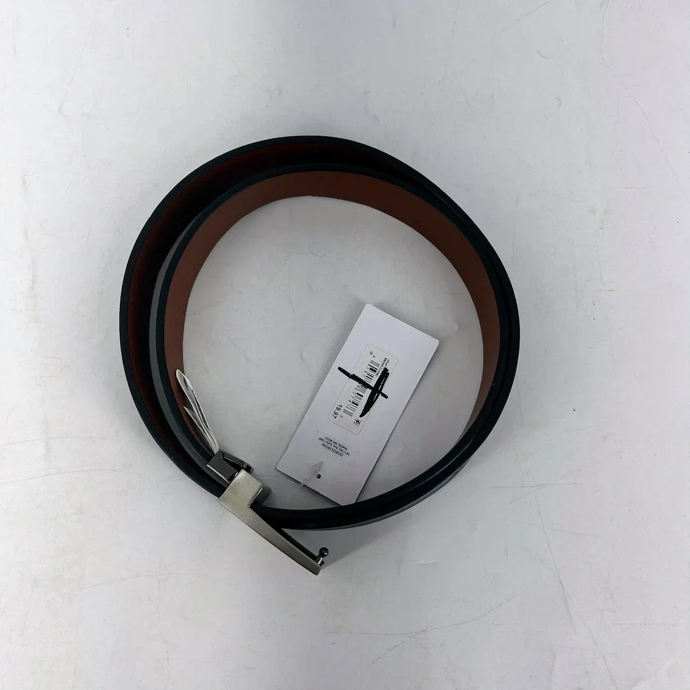 Nordstrom Rack Mens Reversible Belt‎ Black Brown Silver Plaque Buckle NR497347MN